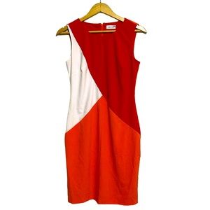 Calvin Klein Red and White Asymmetrical Bodycon Dress